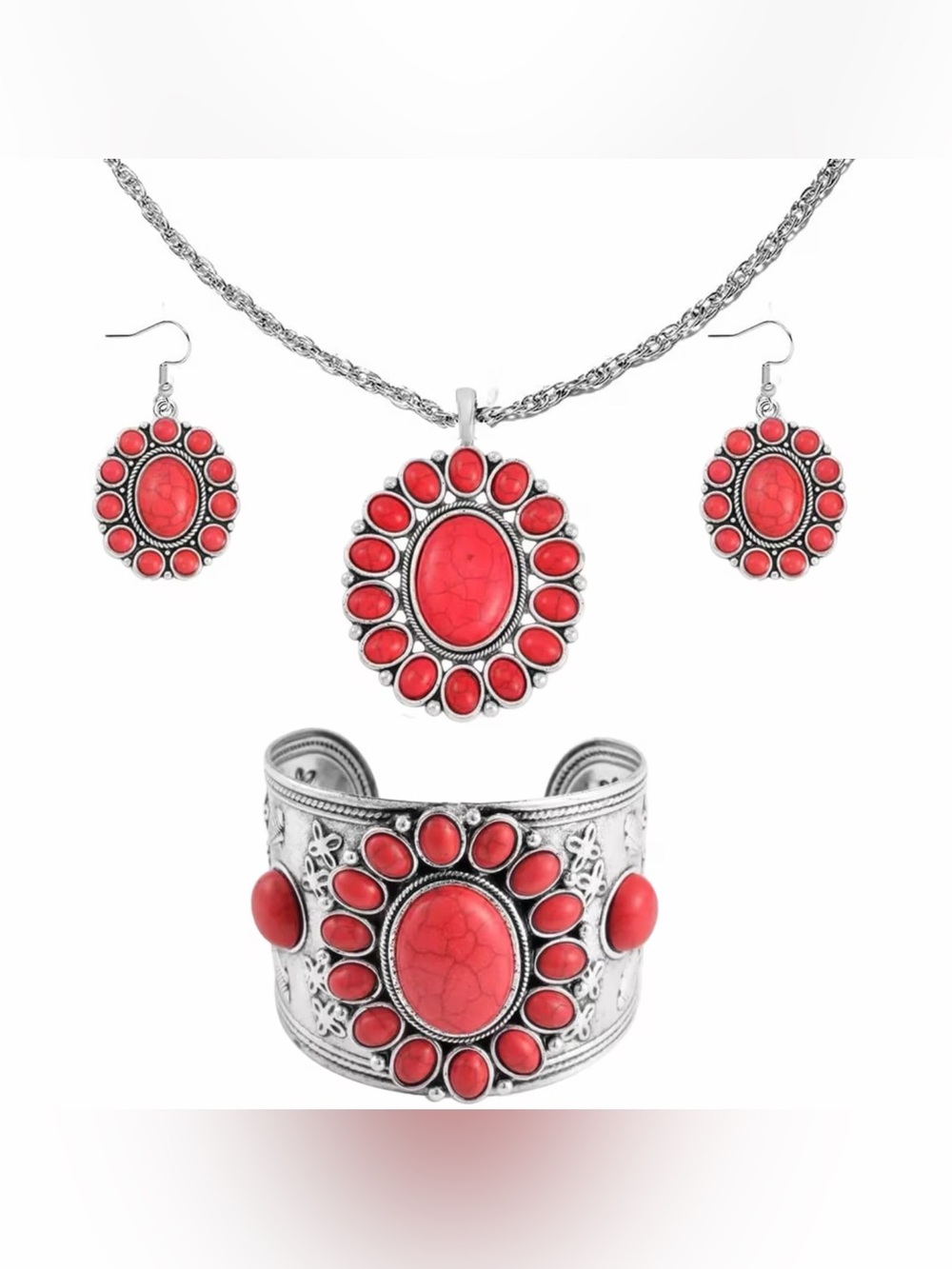 Constituted Red Howlite Earrings/Necklace/Bracelet